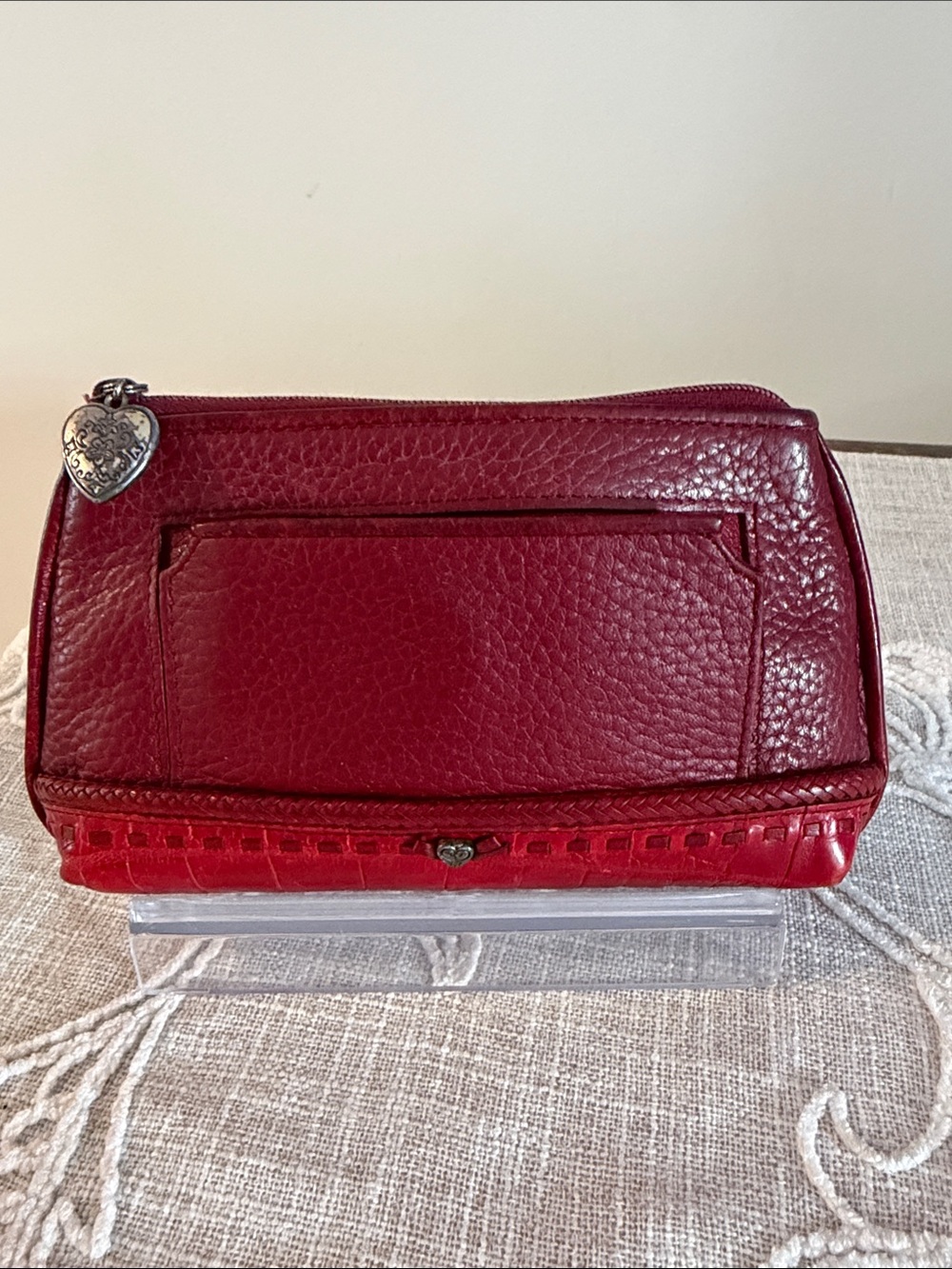 Brighton Metro Red Croc Embossed Leather Clutch Bag With Heart Mirror
